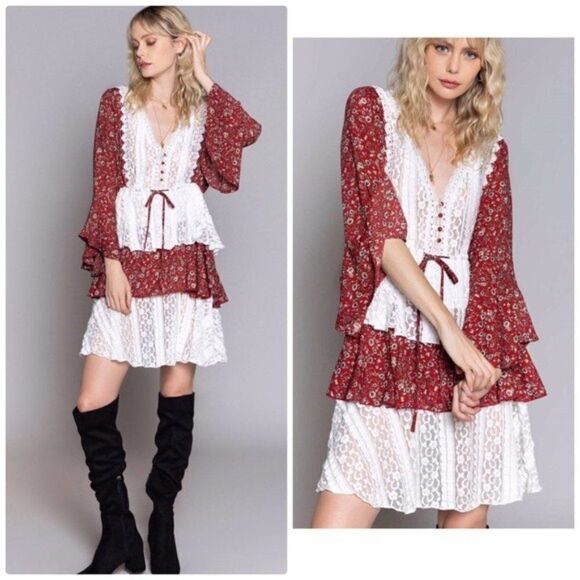 Cottage Core Woven Tiered Ruffle Mini Dress - Picture 8 of 12